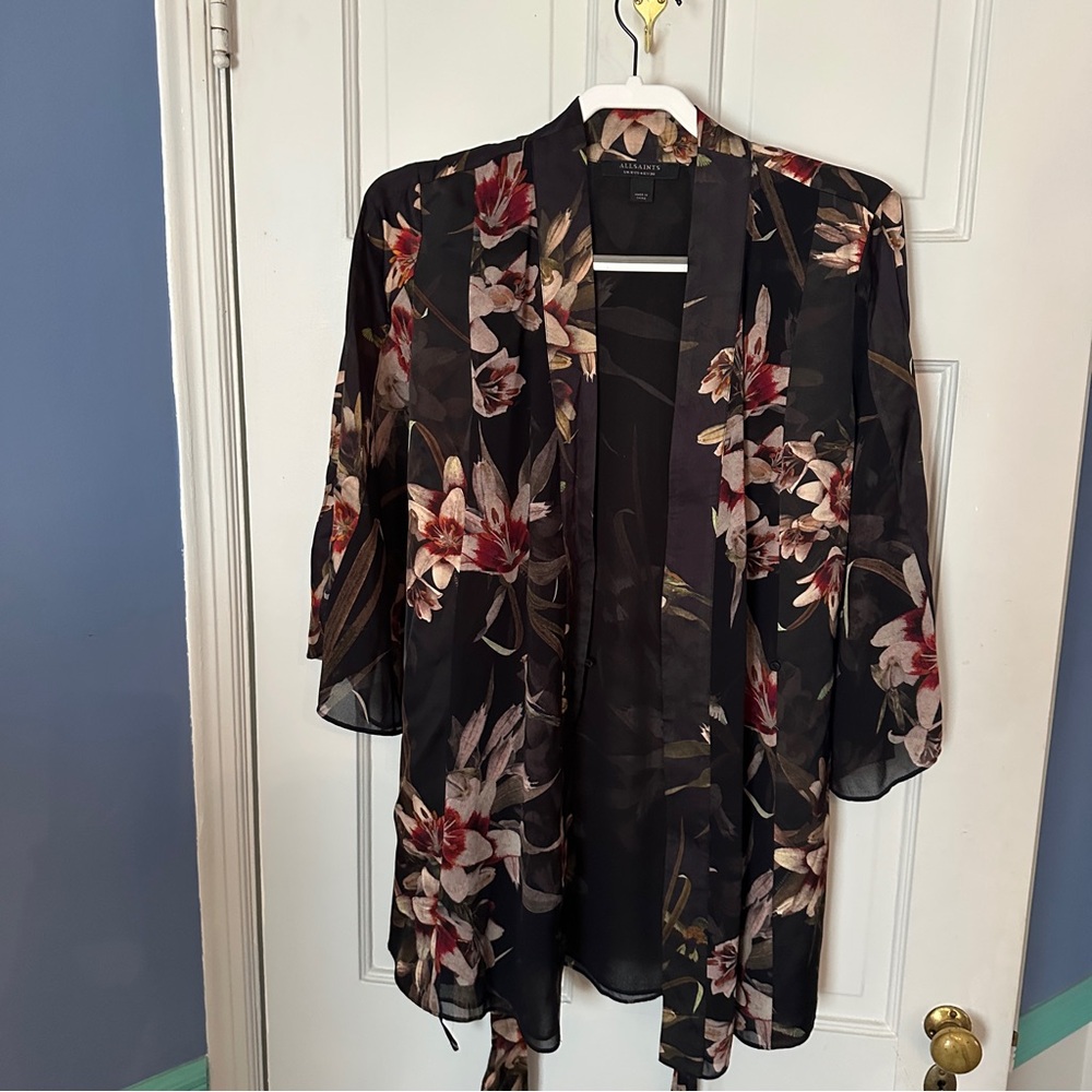 All Saints Black and Red Blouse Top